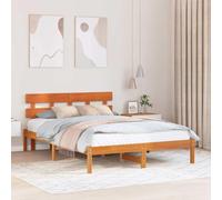 vidaXL Estructura de Cama con Cabecero Marrón Encerado 150x200 cm Madera Maciza de Pino