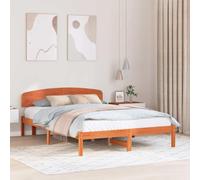 vidaXL Estructura de Cama con Cabecero Marrón Encerado 160x200 cm Madera de Pino Maciza Minimalista Plataforma Sin Base de Muelles Necesaria Duradera Amplio Almacenamiento Bajo para Muebles de Dormi