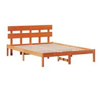 vidaXL Estructura de Cama con Cabecero Marrón Encerado 160x200 cm Madera Sólida de Pino