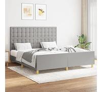 vidaXL Estructura de Cama con Cabecero Matrimonial Somier Tapizado Dormitorio Habitación Muebles Cuarto Descanso Tela Gris Claro 160x200 cm