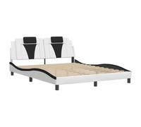 vidaXL Estructura de Cama con Cabecero, Somier Curvo de Listones, Base de Cama, Mueble para Dormitorio, Cuero Sintético Blanco Negro 160x200 cm