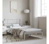 vidaXL Estructura de Cama con Cabecero, Somier de Listones, Base Armazón de Cama, Mueble para Hogar Dormitorio, Metal Blanco 100x190 cm