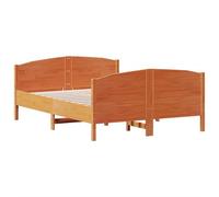 vidaXL Estructura de Cama con Cabecero, Somier de Listones de Invitados, Armazón de Cama, Mueble para Dormitorio, Madera Pino Marrón Cera 135x190 cm