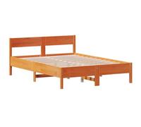 vidaXL Estructura de Cama con Cabecero, Somier de Listones de Invitados, Armazón de Cama, Mueble para Dormitorio, Madera Pino Marrón Cera 140x190 cm