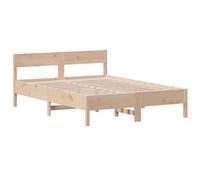 vidaXL Estructura de Cama con Cabecero, Somier de Listones de Invitados, Armazón de Cama, Mueble para Dormitorio, Madera Maciza de Pino 135x190 cm