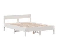 vidaXL Estructura de Cama con Cabecero, Somier de Listones de Invitados, Armazón de Cama, Mueble para Dormitorio, Madera de Pino Blanco 135x190 cm