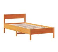 vidaXL Estructura de Cama con Cabecero, Somier de Listones de Invitados, Armazón de Cama, Mueble para Dormitorio, Madera Pino Marrón Cera 90x200 cm