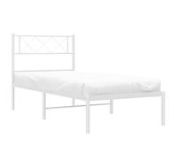 vidaXL Estructura de Cama con Cabecero, Somier de Listones de Invitados, Armazón Marco de Cama, Mueble para Dormitorio, Metal Blanco 90x190 cm