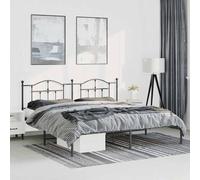 vidaXL Estructura de Cama con Cabecero, Somier de Listones de Invitados, Armazón Marco de Cama, Mueble para Dormitorio, Metal Negro 193x203 cm