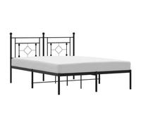 vidaXL Estructura de Cama con Cabecero, Somier de Listones de Invitados, Armazón Marco de Cama, Mueble para Dormitorio, Metal Negro 135x190 cm