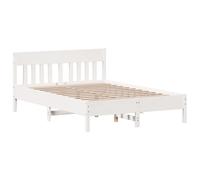 vidaXL Estructura de Cama con Cabecero, Somier de Listones de Invitados, Marco de Cama, Mueble para Dormitorio, Madera de Pino Blanco 150x200 cm