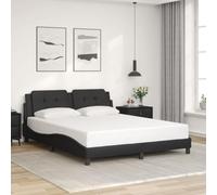 vidaXL Estructura de Cama con Cabecero, Somier Marco de Listones, Base de Cama Curvada, Mueble para Dormitorio, Cuero Sintético Negro 160x200 cm
