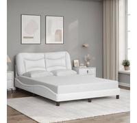 vidaXL Estructura de Cama con Cabecero, Somier para Colchón, Base de Cama, Mueble Tapizado para Dormitorio, Cuero Sintético Blanco 120x200 cm