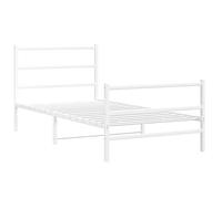 vidaXL Estructura de Cama con Cabecero y Estribo, Somier de Cama, Armazón Marco de Cama, Mueble para Dormitorio, Metal Blanco 100x190 cm