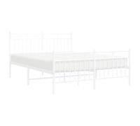vidaXL Estructura de Cama con Cabecero y Estribo, Somier de Invitados, Armazón Marco de Cama, Mueble para Dormitorio, Metal Blanco 135x190 cm