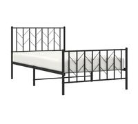 vidaXL Estructura de Cama con Cabecero y Estribo, Somier de Invitados, Armazón Marco de Cama, Mueble para Dormitorio, Metal Negro 100x190 cm