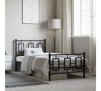 vidaXL Estructura de Cama con Cabecero y Estribo, Somier de Listones de Invitados, Armazón Marco de Cama, Mueble de Dormitorio, Metal Negro 100x190 cm