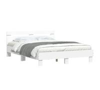 vidaXL Estructura de Cama con Cabecero y Luces LED, Somier de Invitados, Armazón Marco de Cama, Mueble para Dormitorio, Blanco 150x200 cm