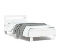 vidaXL Estructura de Cama con Cabecero y Luces LED, Somier de Invitados, Armazón Marco de Cama, Mueble para Dormitorio, Blanco 90x200 cm