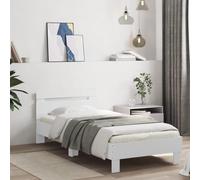 vidaXL Estructura de Cama con Cabecero y Luces LED, Somier de Invitados, Armazón Marco de Cama, Mueble para Dormitorio, Blanco 90x190 cm