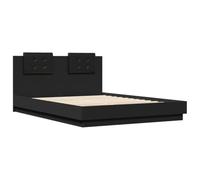 vidaXL Estructura de Cama con Cabecero y Luces LED, Somier para Colchón, Armazón Base de Cama, Mueble para Dormitorio, Negro 150x200 cm