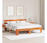 vidaXL Estructura de Cama con Cabezal 200X200 cm Madera Maciza de Pino Marrón Encerado Diseño Minimalista Sin Necesidad de Somier Resistente Duradera para Adultos Plataforma King Almacenamiento Adul