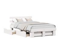 vidaXL Cama Minimalista de Madera de Pino Macizo con Cajón y Cabecero Blanco 135 x 190 cm