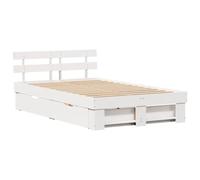 vidaXL Cama Minimalista de Madera de Pino Blanco de con cajones de 135 x 190 cm, una Buena opción para el Dormitorio. Muebles Modernos, Plataforma para Dormir y Cama contemporánea con cabecero.