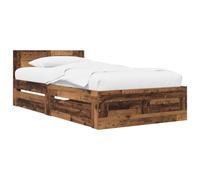 vidaXL Estructura de Cama con cajón 2 uds. Madera Envejecida, Cama Minimalista, Diseño Funcional de Dormitorio, Almacenamiento, Muebles Contemporáneos, Estilo Moderno