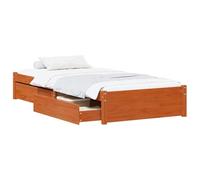 vidaXL Estructura de Cama con cajón 3 pcs Marrón Cera Madera de Pino, Marco de Cama Estiloso de Almacenamiento de Pino, Diseño Moderno Rectangular, Solución Eficiente para Maximizar Espacio y Organiz