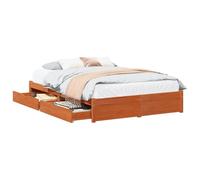 vidaXL Estructura de Cama 3 pcs Marrón Cera Madera de Pino Macizo, Cama de Almacenamiento Moderna, Marco Rectangular de Pino, diseño Duradero, cajones prácticos y Minimalistas