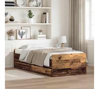 vidaXL Estructura de Cama con cajón Madera Envejecida 90 x 200 cm, Muebles de Dormitorio Elegantes, Marco de Cama Rectangular, Madera Maciza de Pino, diseño rústico con Almacenamiento, ensamblaje fác