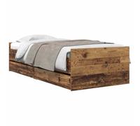 vidaXL Estructura de Cama con cajón Madera Envejecida 90 x 200 cm, Muebles de Dormitorio Elegantes, Marco de Cama Rectangular, Madera Maciza de Pino, diseño rústico con Almacenamiento, ensamblaje fác