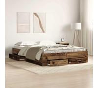 vidaXL Marco de cama con cajones Madera Antigua 135x190 cm Madera de ingeniería