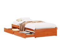 vidaXL Estructura de Cama con cajón Marrón Cera Madera de Pino Macizo, Cama Moderna de Almacenamiento Rectangular, Marco de Madera Resistente, solución de Descanso con cajones Debajo