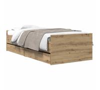 vidaXL Estructura de Cama con cajón Roble Artesanal 90 x 190 cm, Muebles de Dormitorio Elegantes, Marco de Cama Rectangular, Madera Maciza de Pino, diseño rústico con Almacenamiento, ensamblaje fácil