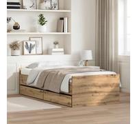 vidaXL Estructura de Cama con cajón Roble Artesanal 90 x 190 cm, Muebles de Dormitorio Elegantes, Marco de Cama Rectangular, Madera Maciza de Pino, diseño rústico con Almacenamiento, ensamblaje fácil