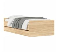 vidaXL Estructura de Cama con Cajones, Somier de Listones con Almacenaje, Armazón Base de Cama, Mueble para Dormitorio, Roble Sonoma 90x190 cm