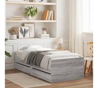 vidaXL Estructura de Cama con Cajones, Somier de Listones con Almacenaje, Armazón Base de Cama, Mueble para Dormitorio, Gris Sonoma 90x200 cm