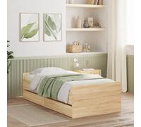 vidaXL Estructura de Cama con Cajones, Somier de Listones con Almacenaje, Armazón Base de Cama, Mueble para Dormitorio, Roble Sonoma 75x190 cm