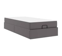 vidaXL Estructura de Cama con colchón Gris 90 x 190 cm Cuero sintético, Muebles Modernos para el Dormitorio, Cama Minimalista con Espacio de Almacenamiento, colchón de Espuma y Marco Elegante