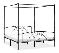 vidaXL Estructura de Cama con Dosel Dormitorio Casa Robusta Duradera Mobiliario Cómodo Moderna Doble Matrimonial para Adultos Metal Negro 180x200 cm