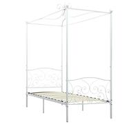 vidaXL Estructura de Cama con Dosel Metal Somier Mobiliario Decoración Interior Resistente Robusta Duradera Práctica Cómoda Útil Blanco 100x200cm