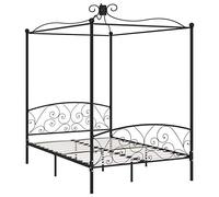 vidaXL Estructura de Cama con Dosel Soporte Mueble Base Individual Tapizada Cabecero Curvado Dormitorio Habitación Metal Negro 140x200 cm
