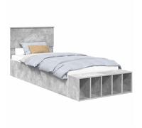 vidaXL Estructura de Cama con Estante Manual Gris Concreto 90 x 200 cm, Cama Moderna con Almacenamiento, Mueble Funcional, Marco Resistente al Agua, diseño Sencillo, Ahorra Espacio en tu Cuarto