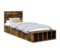 vidaXL Estructura de Cama con Estante Manual Roble Ahumado 90 x 190 cm, Base de Cama Moderna, Almacenamiento Elegante, diseño Minimalista, Compartimentos amplios, Ahorra Espacio