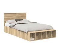 vidaXL Estructura de Cama con Estante Manual Roble Sonoma 135 x 190 cm, Base de Cama Moderna, Almacenamiento Elegante, diseño Minimalista, Compartimentos amplios, Ahorra Espacio