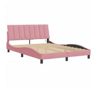 vidaXL Estructura de Cama con Luces LED, Somier Armazón de Listones, Base de Cama Curvada, Mueble para Dormitorio, Terciopelo Rosa 120x200 cm