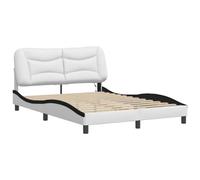 vidaXL Estructura de Cama con LED, Somier Armazón de Listones, Cama de Matrimonio, Mueble para Dormitorio, Cuero Sintético Blanco Negro 140x200 cm