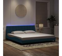 vidaXL Estructura de Cama con Luces LED, Somier Armazón de Listones, Base de Cama Curvada, Mueble para Dormitorio, Terciopelo Azul 200x200 cm